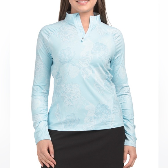 New G/FORE PRINTED RUCHED QUARTER ZIP LADIES LIGHT GOLF MID LAYER - Picture 7 of 10